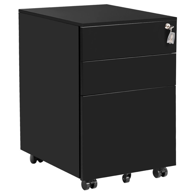 Inbox Zero 3Drawer Mobile Metal Lockable under Desk Vertical Filing